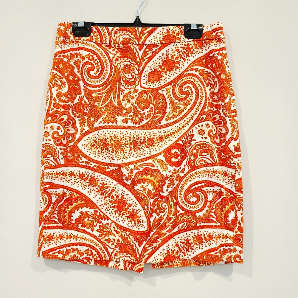 J.crew Factory The Pencil Skirt In Orange Paisley Floral Print
